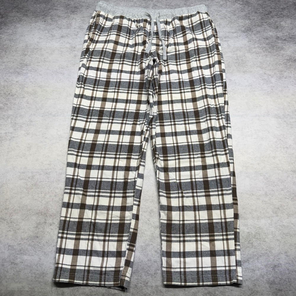 Eddie Bauer Lounge Plaid Brown White Mens Size Large Drawstring Pajama Pants